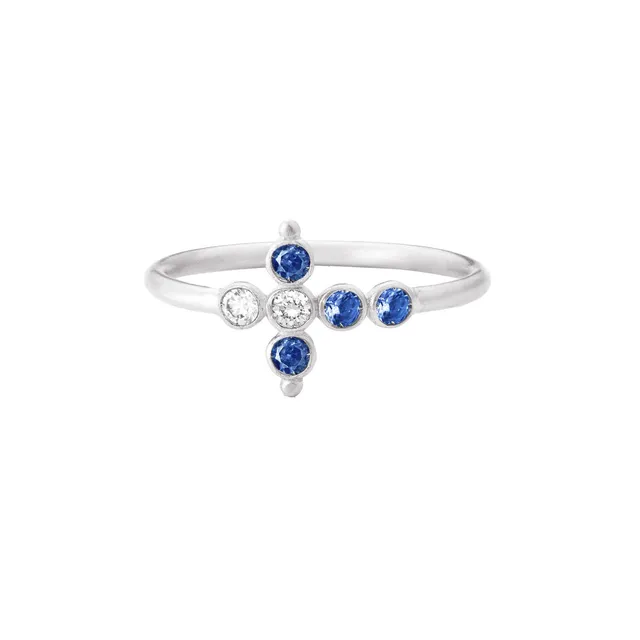 Aimée Aimer Petit AA bague or blanc saphir diamants taille 53