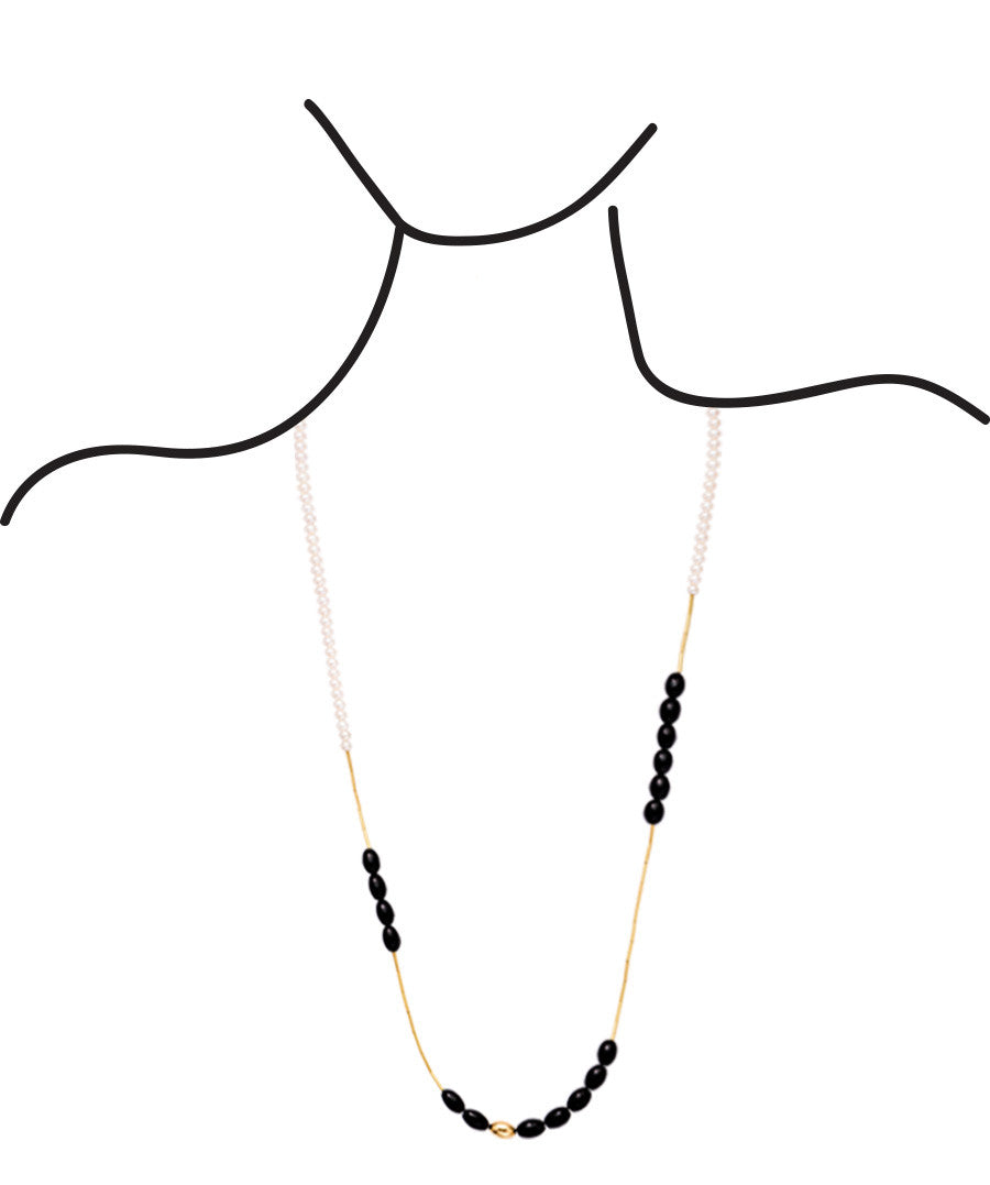 Aimée Aimer Tiare sautoir or jaune perles onyx 80 cm