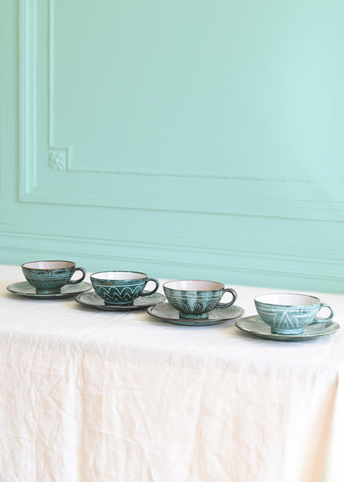Robert Picault tasses petit déjeuner céramique verte paire