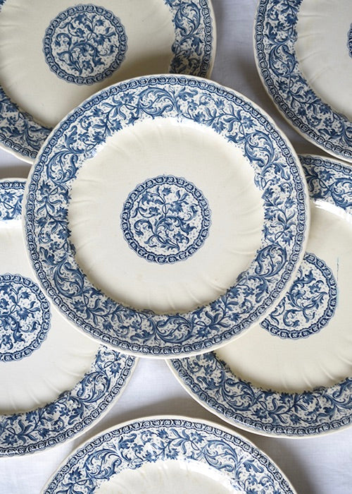 Aimée Aimer Gien Guirlandes Assiettes Plates Lot 6 Bleu 26,5cm