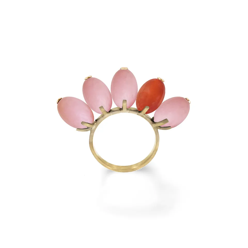 Aimée Aimer Tiare bague or jaune opale rose cornaline t53