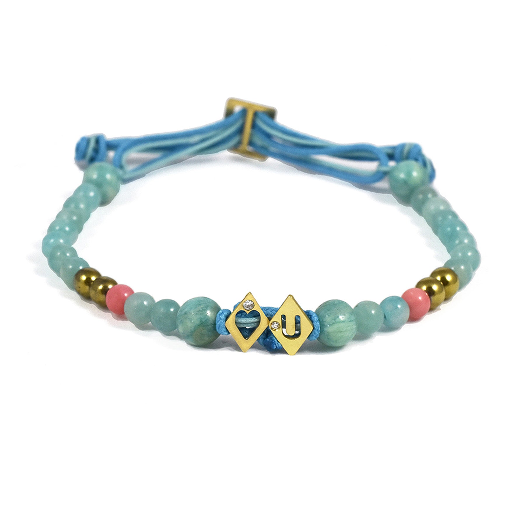 Aimée Aimer Alphabet Aloha bracelet or jaune 2 lettres amazonite