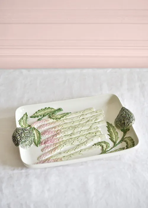 Aimée Aimer Plat Belles Asperges barbotine pièce unique 31 cm