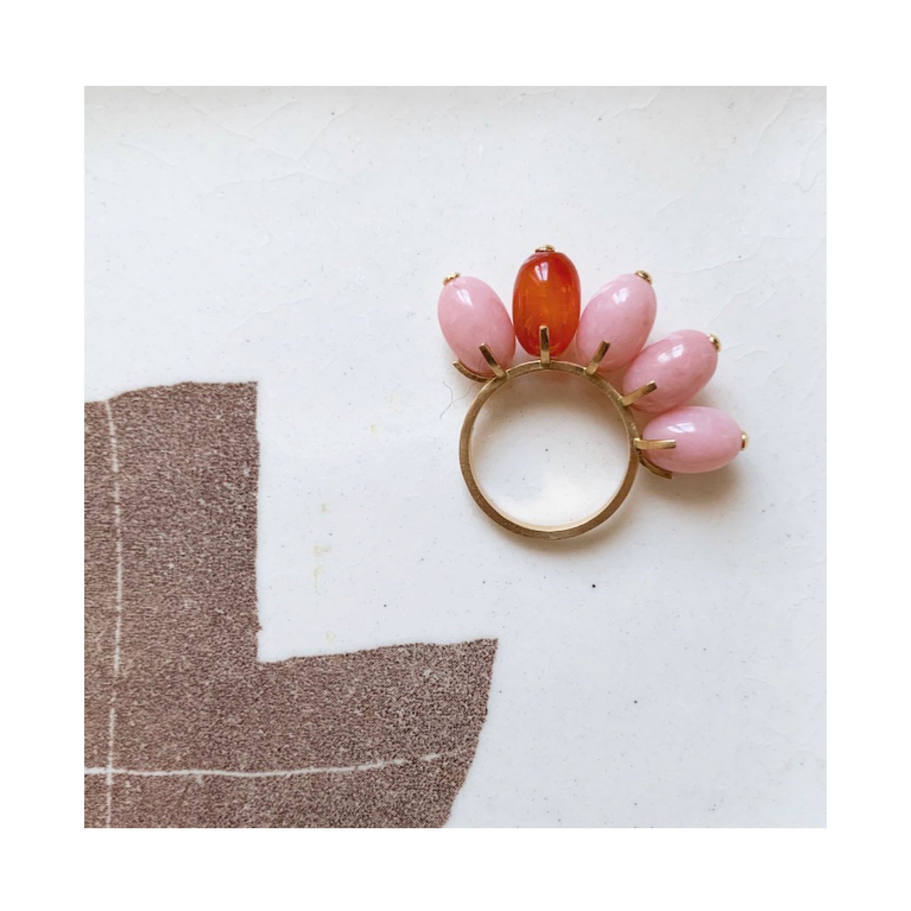Aimée Aimer Tiare bague or jaune opale rose cornaline t53
