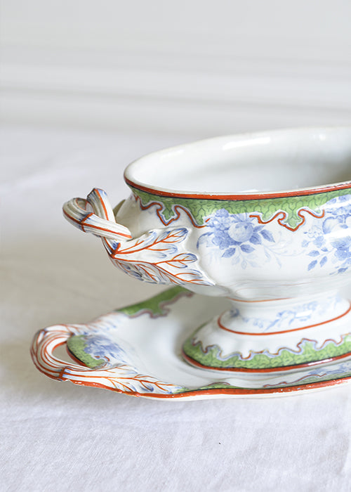 Aimée Aimer Saucière Pompon Creil & Montereau faïence pièce unique