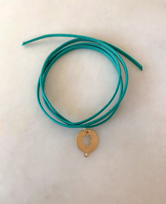Aimée Aimer Trèfle médaille or jaune diamant 14 mm seule