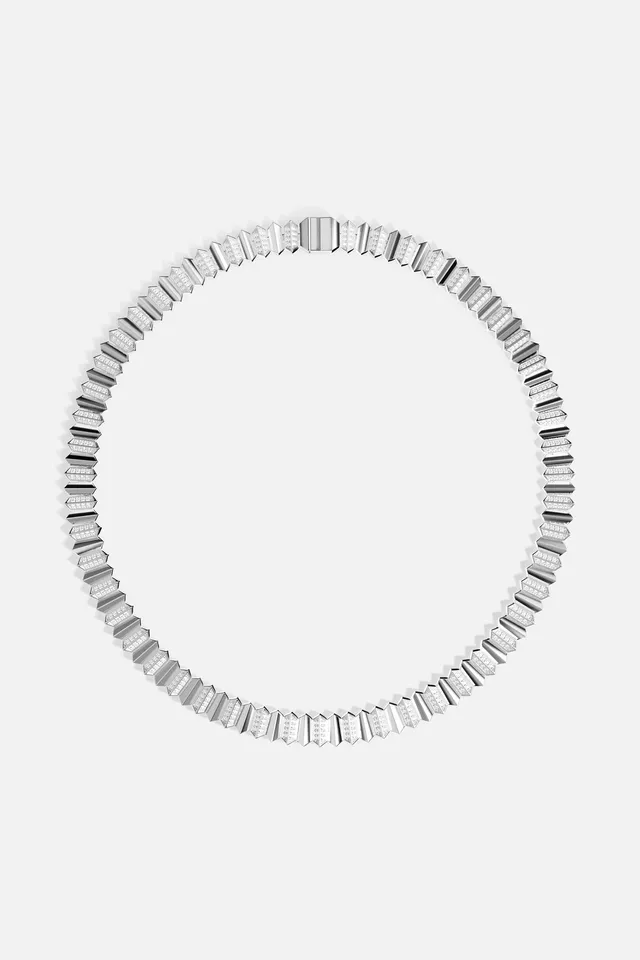 APM Monaco Yacht Club Up and Down collier blanc L 42 cm zircons