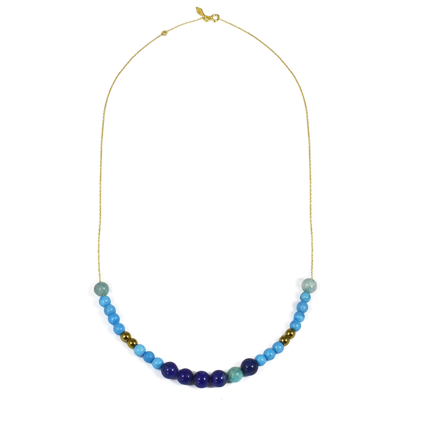 Aimée Aimer Bel Aloha collier perles lapis or jaune 43 cm