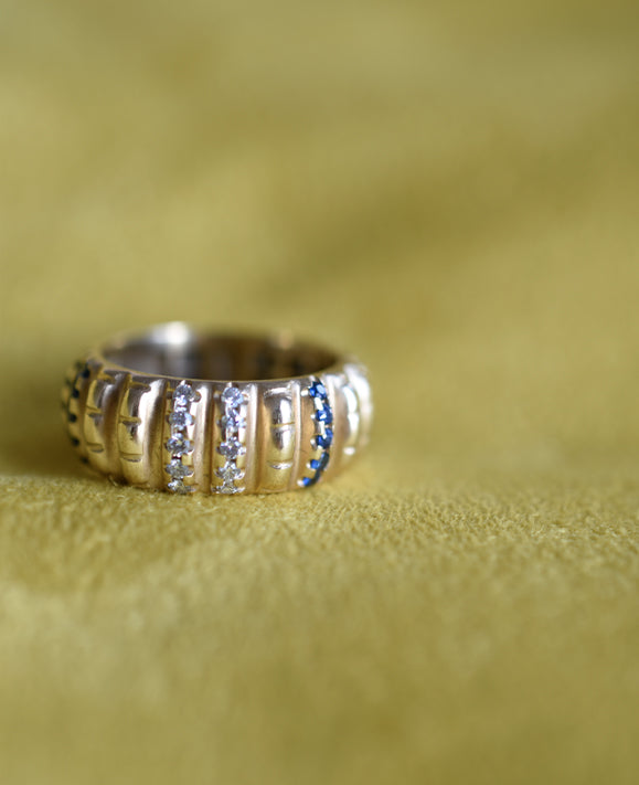 Aimée Aimer Lignes F. bague or jaune saphirs diamants