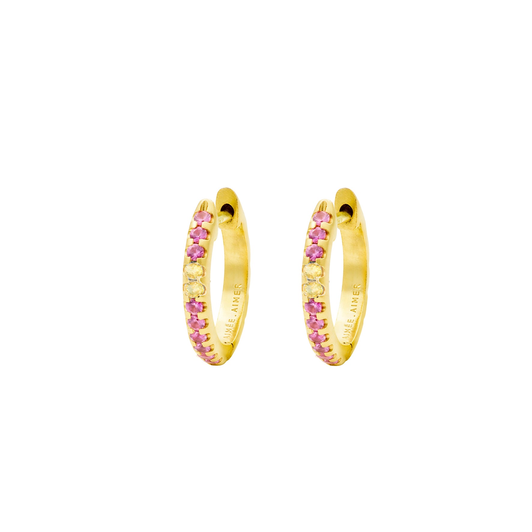 Aimée Aimer Spicy créole or jaune saphirs roses jaunes paire