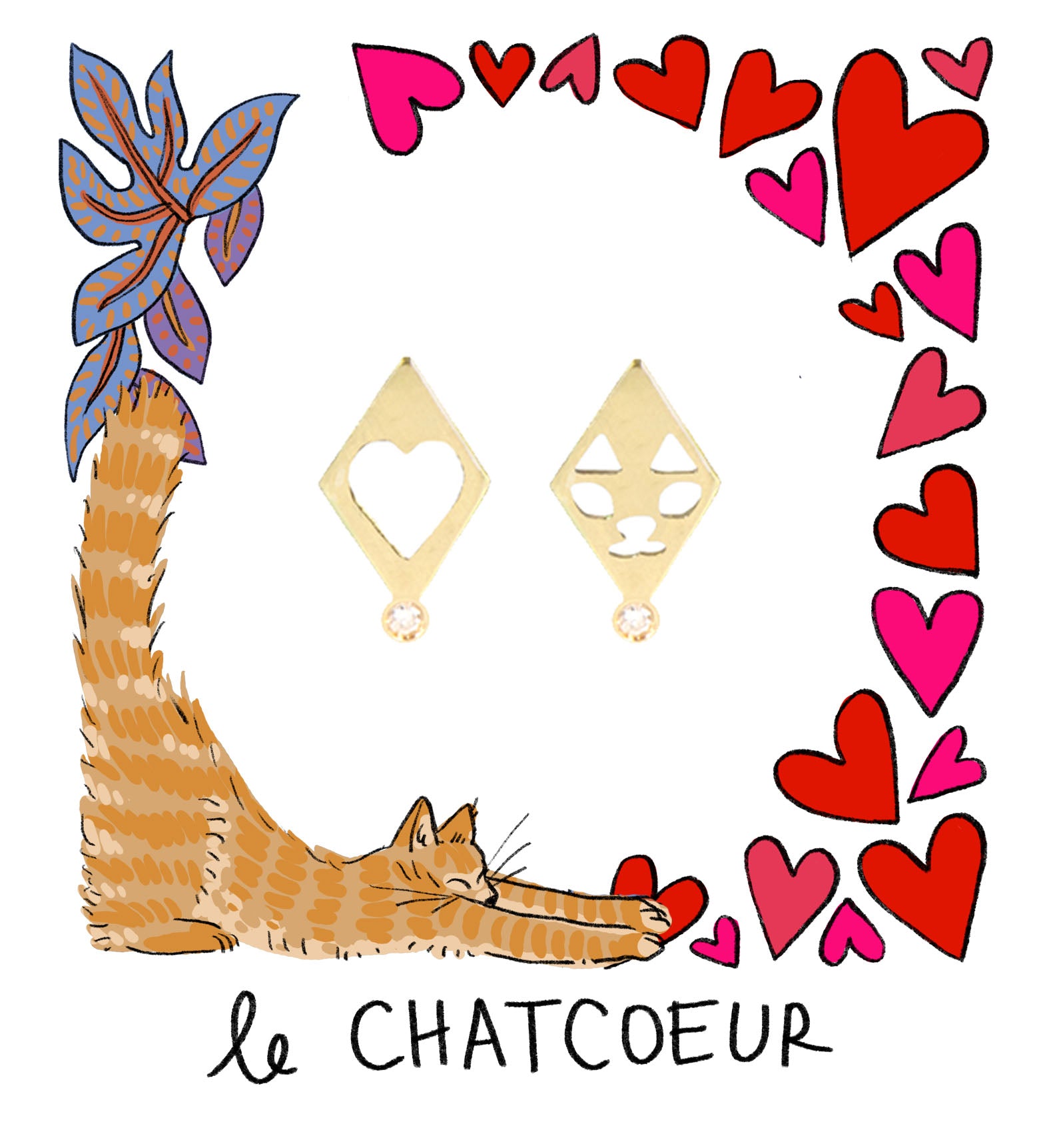 Aimée Aimer Coeur boucle d'oreille or jaune diamant à l'unité