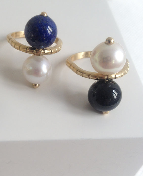 Aimée Aimer Chance bague or jaune perle lapis taille 48