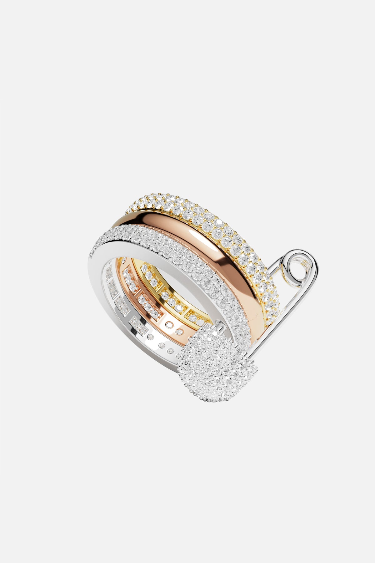 APM Monaco Morse Code Baby XL bague tricolore pavée