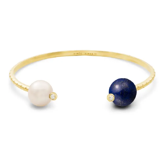 Aimée Aimer Chance bracelet jonc or perle lapis taille S