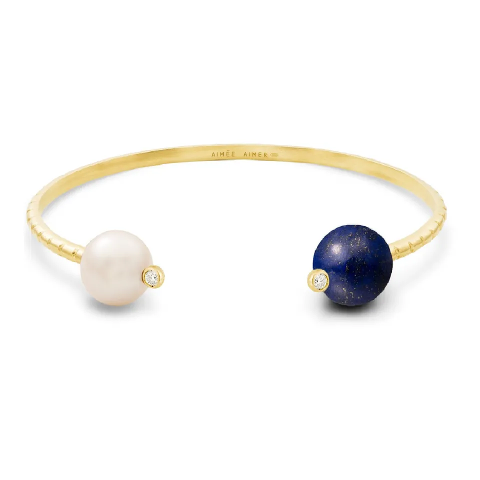 Aimée Aimer Chance bracelet jonc or perle lapis taille S
