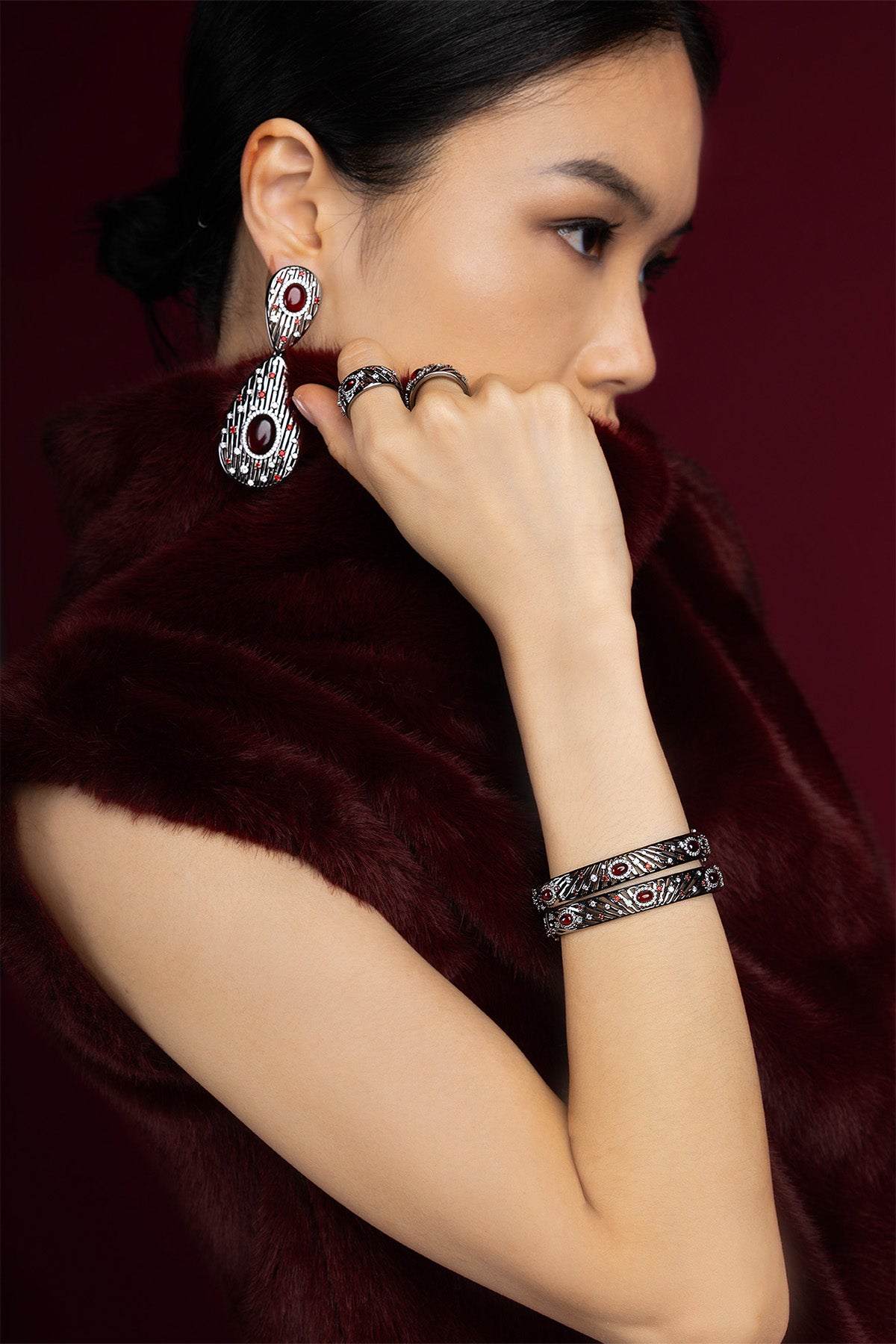 APM Monaco Automne Éventails Bracelet Jonc Gris M 16,5 cm