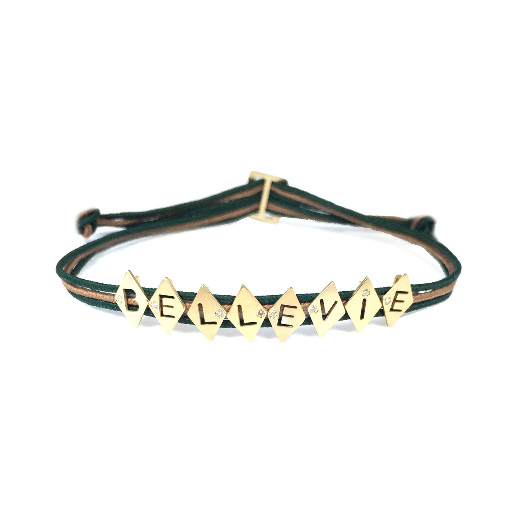 Aimée Aimer Alphabet bracelet 8 lettres or diamant cordon
