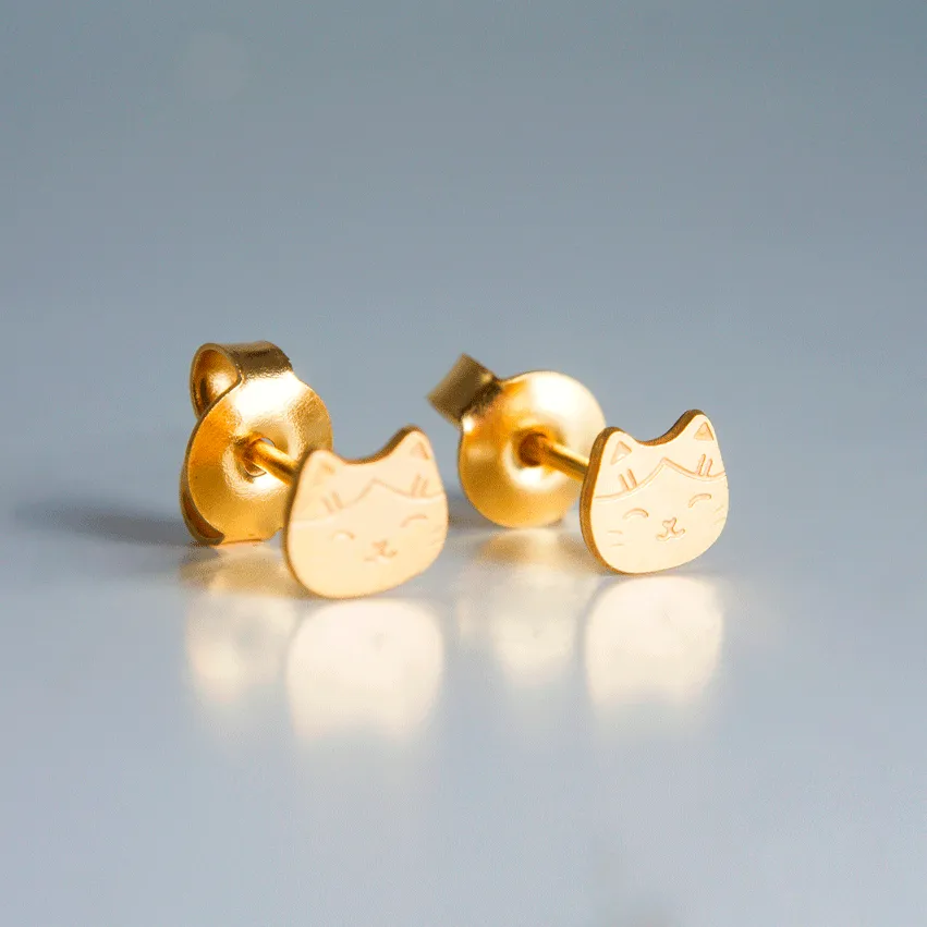 Adorabili Manekineko boucles d'oreilles laiton doré or fin