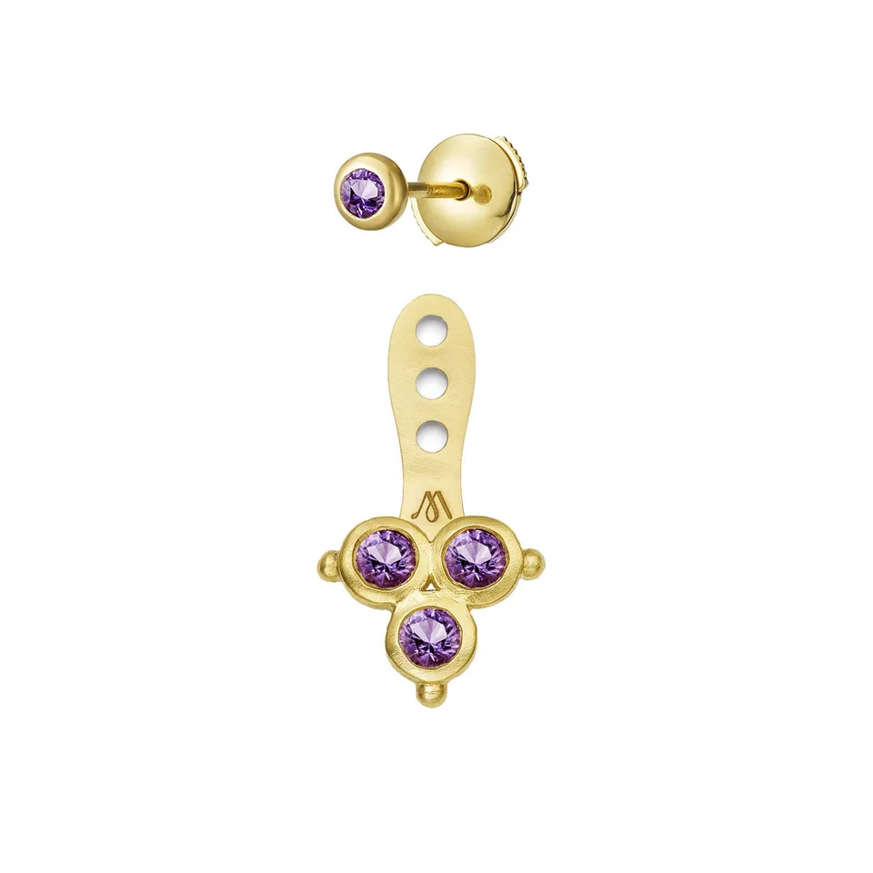 Aimée Aimer Delta dessous d’oreille or jaune améthyste + puce