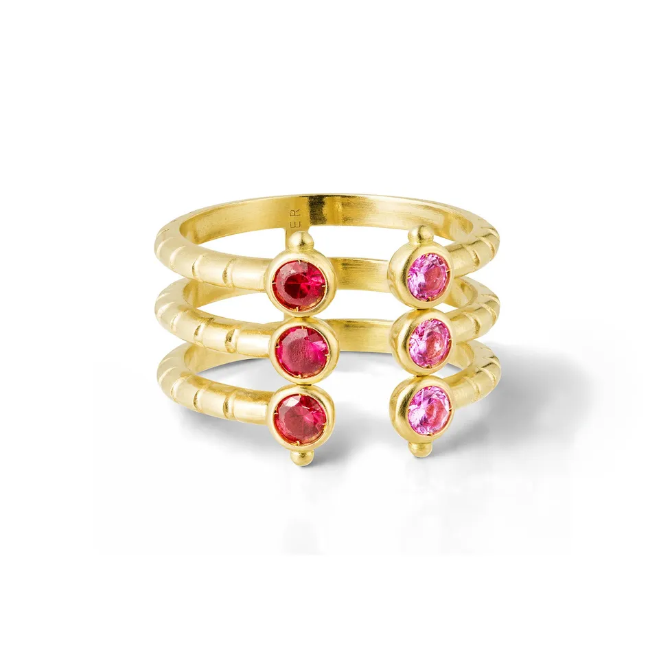 Aimée Aimer Folles Iguazu triple bague or jaune saphir rose