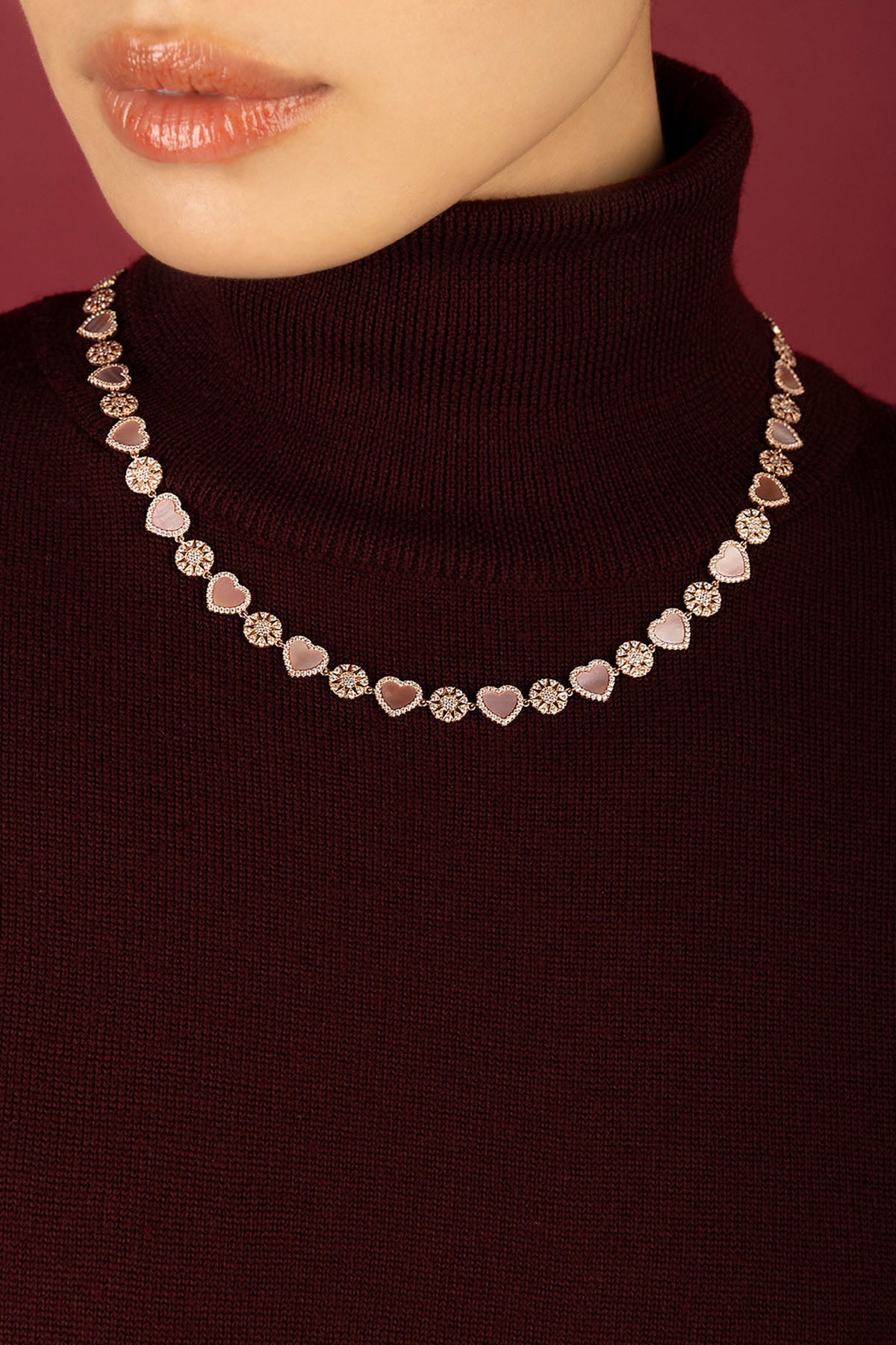 APM Monaco Méditerranée Cœur Collier Nacre Rose Or Rose