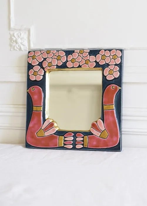 Mithé Espelt Cygnes miroir céramique rose bleu 25 cm