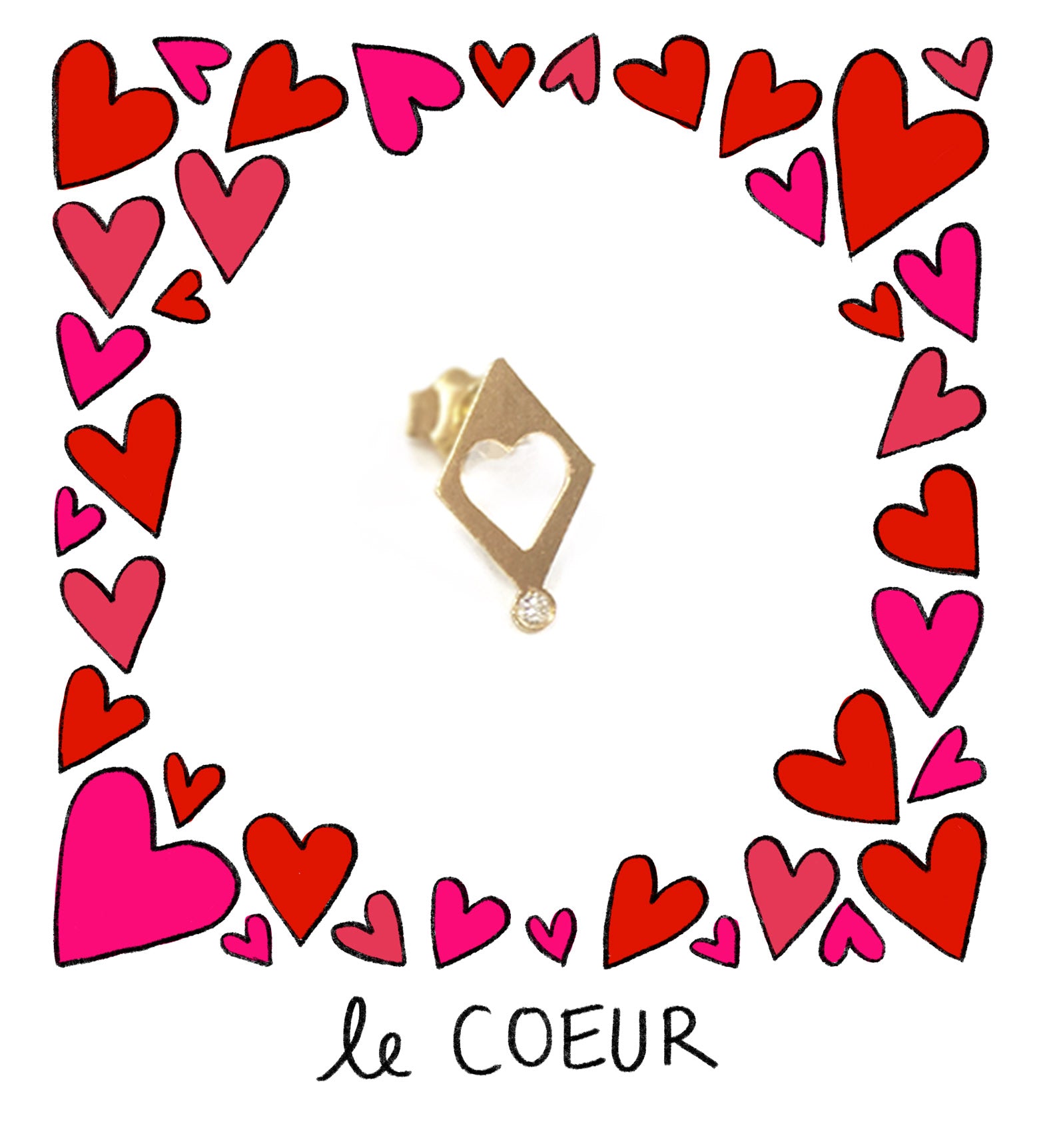 Aimée Aimer Coeur boucle d'oreille or jaune diamant à l'unité