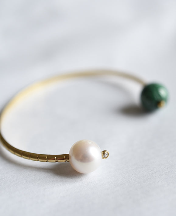 Aimée Aimer Chance bracelet or jaune perle malachite 16