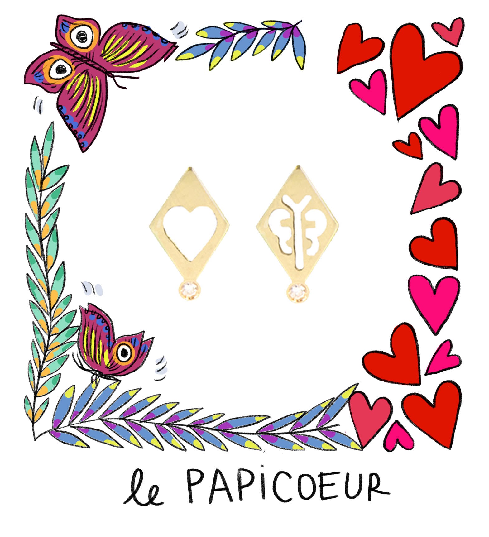 Aimée Aimer Coeur boucle d'oreille or jaune diamant à l'unité