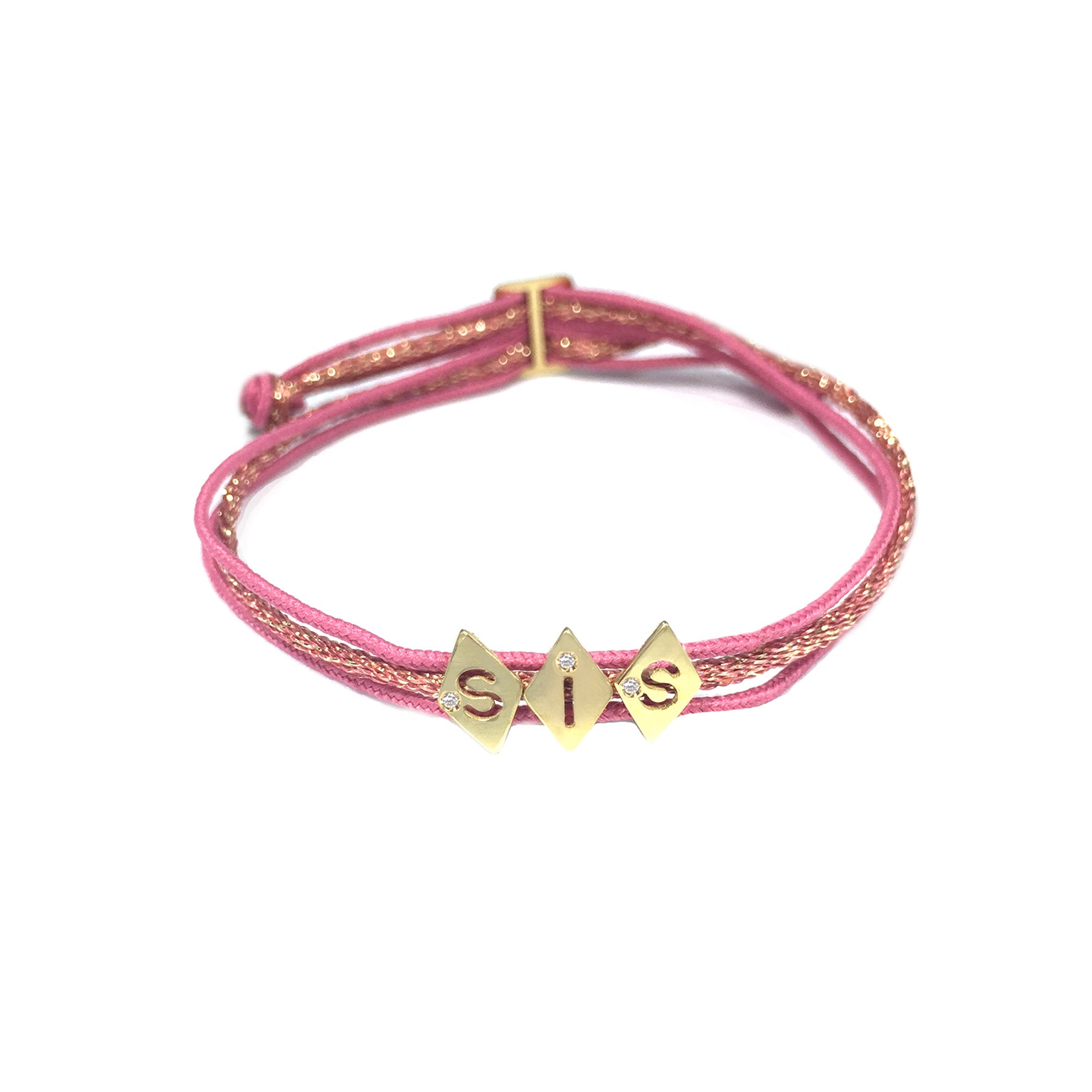 Aimée Aimer Alphabet bracelet 3 lettres or diamant rose