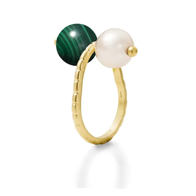 Aimée Aimer Chance bague or jaune perle malachite taille 52