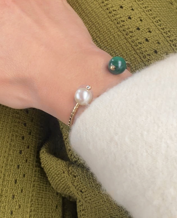 Aimée Aimer Chance bracelet or jaune perle malachite 16