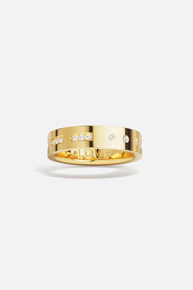 APM Monaco Morse Code LOVE bague anneau doré zirconias taille 52