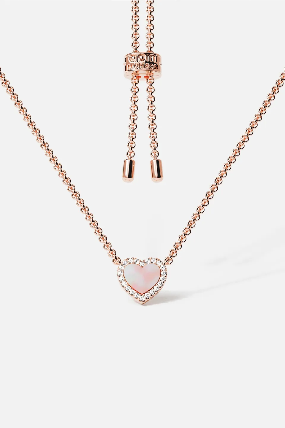 APM Monaco Méditerranée Cœur collier nacre rose or rose