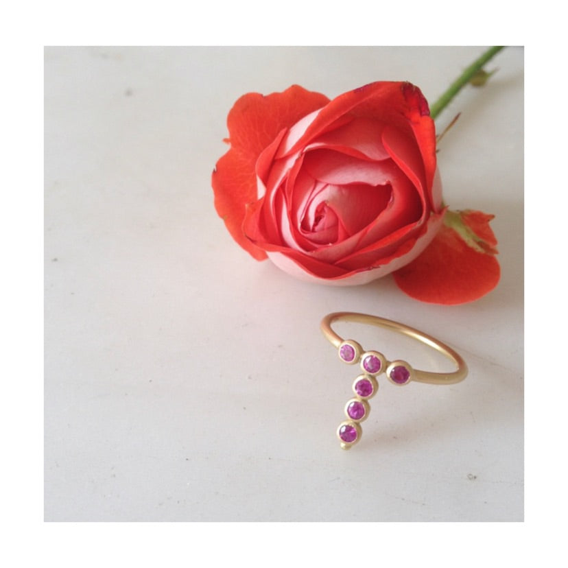 Aimée Aimer AA bague or jaune saphirs roses taille 53