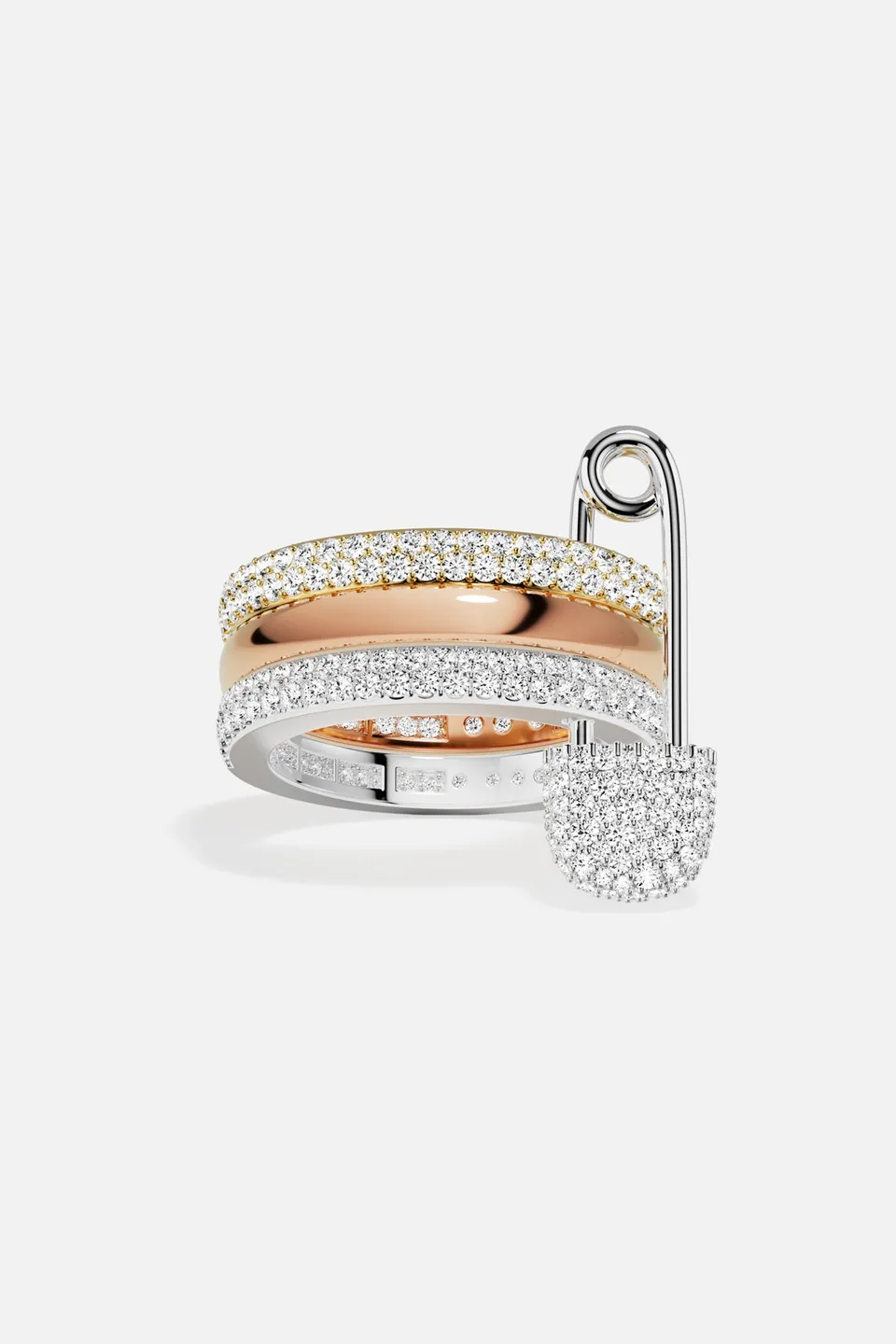APM Monaco Morse Code Baby XL bague tricolore pavée