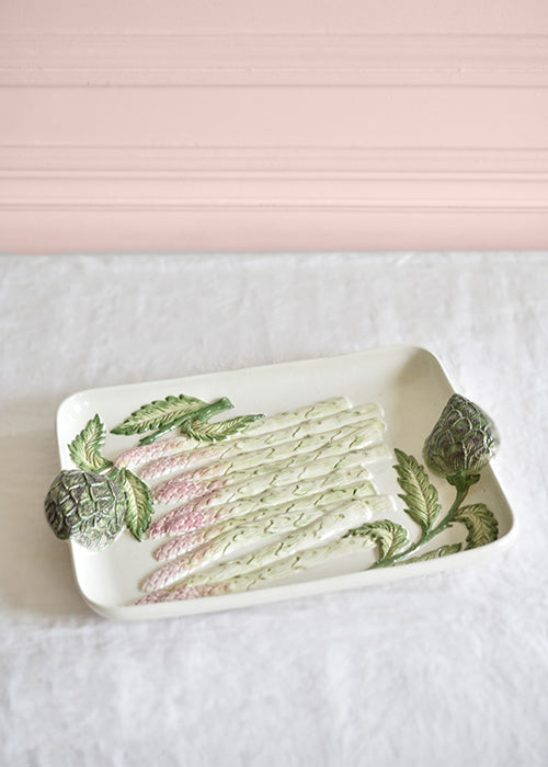 Aimée Aimer Plat Belles Asperges barbotine pièce unique 31 cm