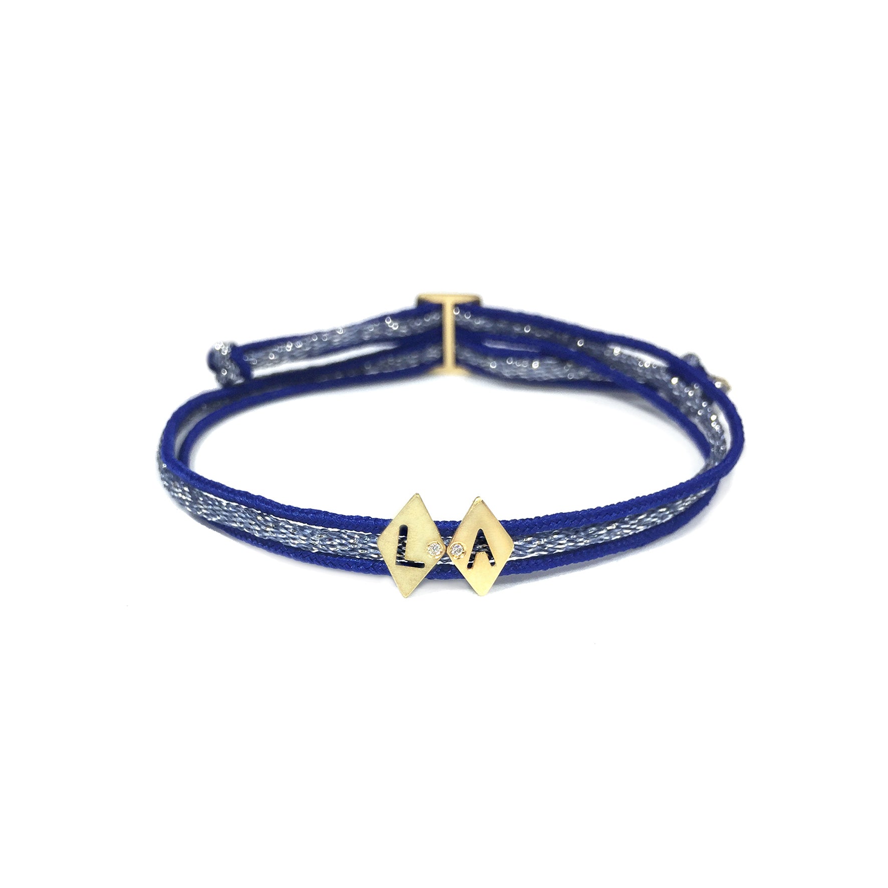Aimée Aimer Alphabet bracelet 2 lettres cordon bleu outremer