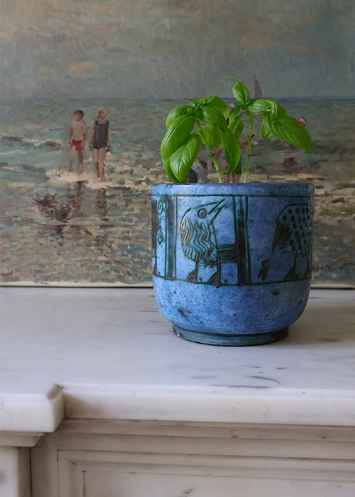 Aimée Aimer Jacques Blin cache-pot céramique bleu oiseaux