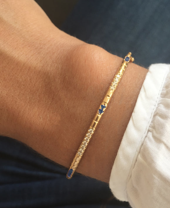 Aimée Aimer Lignes F. bracelet jonc or saphirs diamants 15-17cm