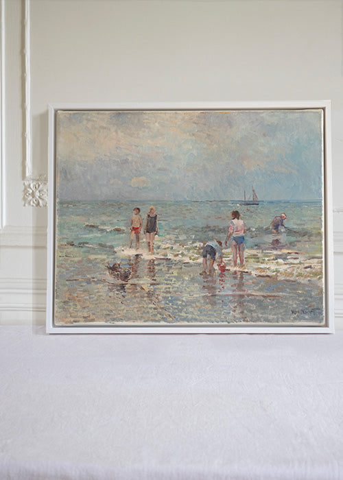 Van Noort huile sur toile scène de plage 40x50 cm