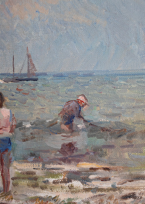 Van Noort huile sur toile scène de plage 40x50 cm