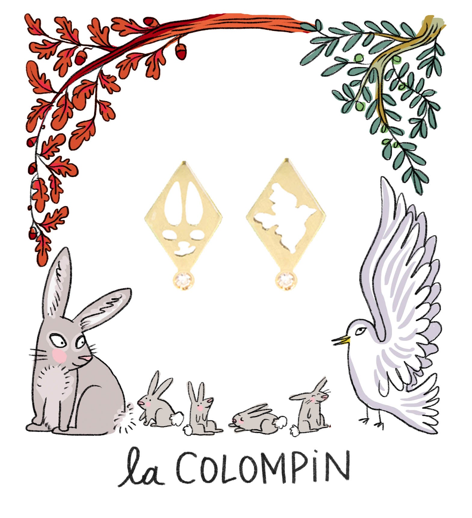 Aimée Aimer Colompin boucles d'oreilles or jaune diamant paire