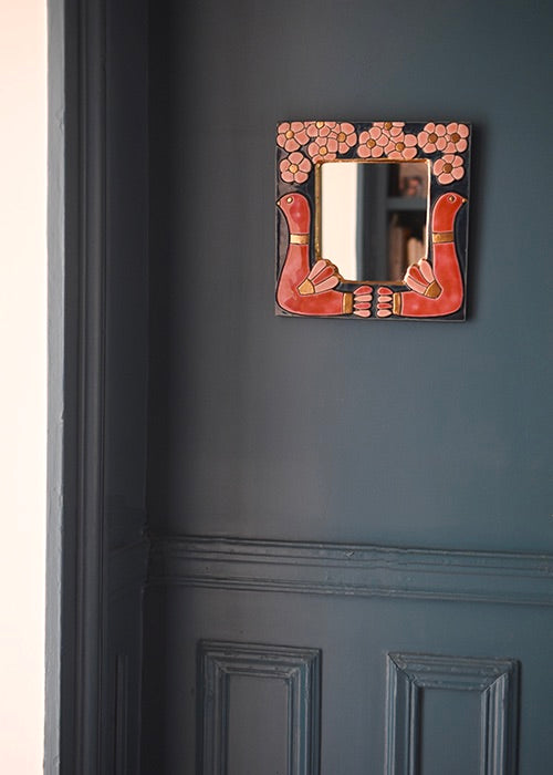 Mithé Espelt Cygnes miroir céramique rose bleu 25 cm