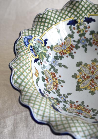 Marest Nevers panier corbeille faïence verte bleue 29 cm