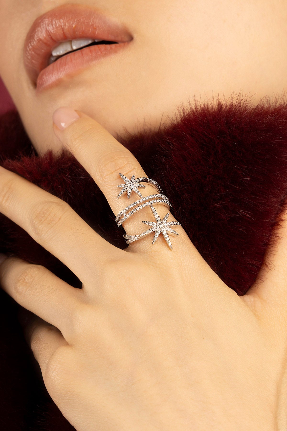 APM Monaco Météorites Double Bague Argent 52 Zircons Blancs