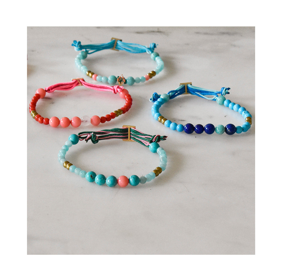 Aimée Aimer Bel Aloha bracelet perlé or jaune lapis turquoise