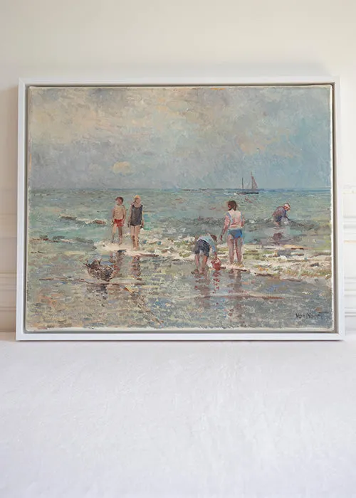 Van Noort huile sur toile scène de plage 40x50 cm
