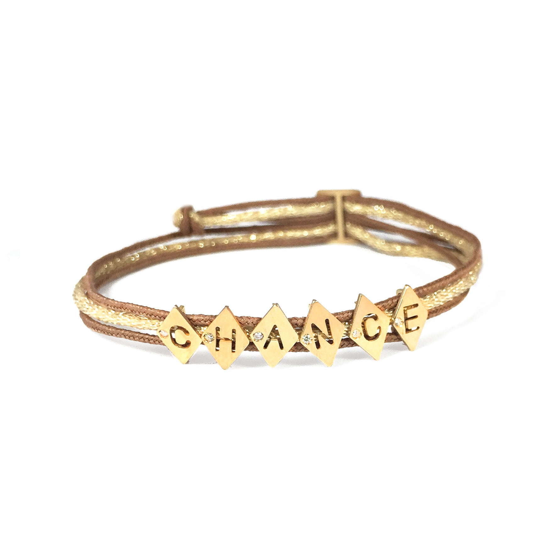 Aimée Aimer Alphabet bracelet 6 lettres or jaune diamant cordon marine