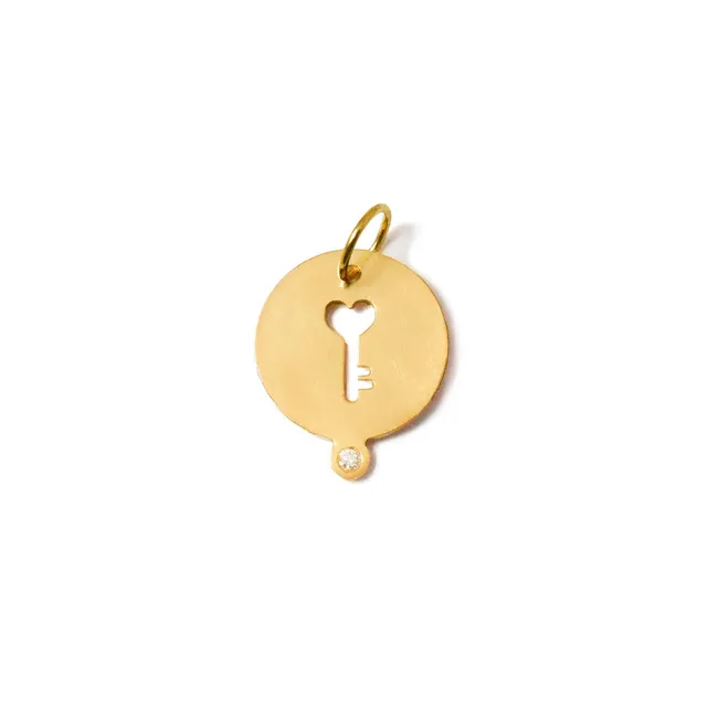 Aimée Aimer Médailles Heureuses Clé or jaune diamant 14 mm